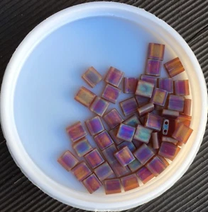 5x5mm Tila® Beads, (2) 0.8mm Holes, Matt Translucent Topaz AB (TL134FR), 3.5g - Picture 1 of 1