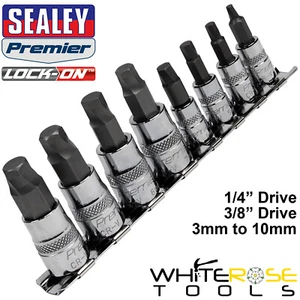 Sealey Sechskant-Steckschlüssel-Bit-Set Verriegelung 8 Stck. 1/4"" 3/8"" Antrieb 3 mm-10 mm Allan Inbusschlüssel - Bild 1 von 1