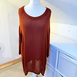 Grizas Tunic Top Size S 50” Ch Rust Orange Longline Woven Knit Round Neck - Picture 1 of 9