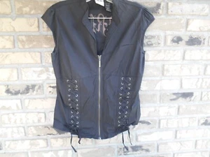 CAMICIA DONNA ORIGINALE HARLEY DAVIDSON ALLACCIATA SENZA MANICHE NERA. TAGLIA M - Foto 1 di 14