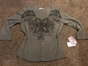 Nuevo con etiquetas Suéter Cárdigan de Carrera Unity World Gris Perla Abotonado Mujer M - Imagen 1 de 8