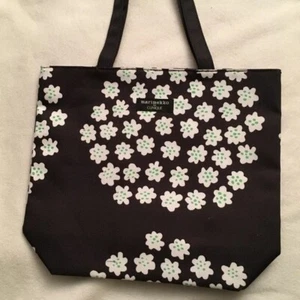 Marimekko for Clinique Tote Bag Black White Green Floral Flowers Wite Lining - Picture 1 of 4