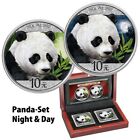 Srebrne monety Chiny Panda Night & Day zestaw 2018 - w drewnianym etui - 2 x 30 gr ST
