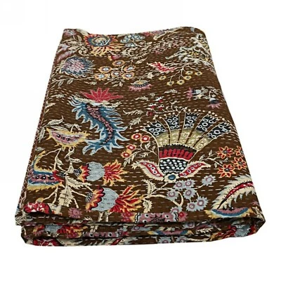 Indian Handmade Paisley Kantha Quilt Sofa Blanket Cotton Quilt Throw Reversible  - Image 1 of 4