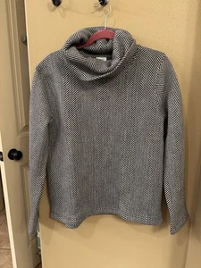 J. Crew Factory schwarz/weiß Tweed Wasserfallausschnitt Pullover Größe Large Damen - Bild 1 von 4