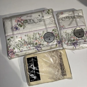 Utica JP Stevens Baby Iris King flaches Laken lila rosa Iris's 108x102 Kissenbezug - Bild 1 von 8