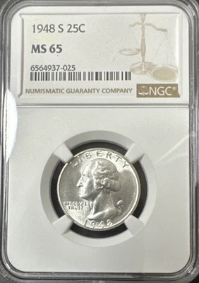 1948-S Silver Washington Quarter - NGC MS65 - Image 1 of 4
