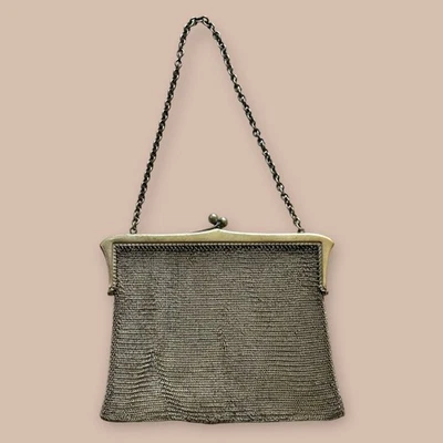 Antique Silver Plate Chainmail Purse 1900’s Metal Mesh Edwardian Made In London - Image 1 of 4
