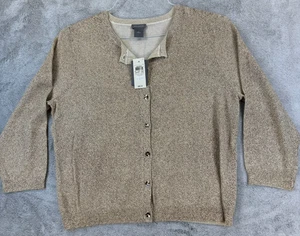 Ann Taylor Damen Metallic Strick Knopfleiste Cardigan Pullover Beige Gold L Neu mit Etikett - Bild 1 von 11