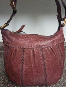 Fossil Talita Leather Hobo Shoulder Bag Purple Tooled Embossed Stitched Pleated - Picture 1 of 9