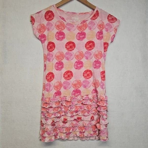 OshKosh Girls Pink Polka Dot Ruffle Hem Short Sleeve Dress Size 8 - Picture 1 of 6