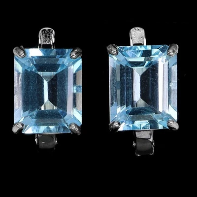 Pendientes de plata de ley 925 octágono topacio azul cielo 10x8 mm joyas de piedras preciosas Foto 1 de 4