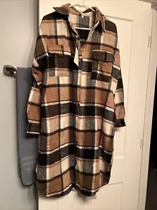 SKIKYAN Women’s Size M Fall Flannel Plaid Shacket Jacket Oversized Button Down - Picture 1 of 2
