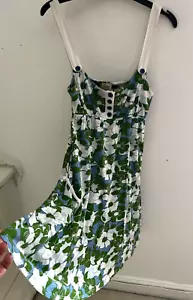 Ella Moss Cotton Skater Dress, Size S Floral Srappy Green Deep Front Cut Pockets - Picture 1 of 9