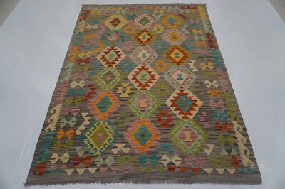 Alfombra tribal de lana tejida a mano gris afgana 5x7 5'0"x6'7" Foto 1 de 4