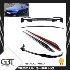 BMW 3 SERIES G20 G21 BODYKIT FRONT LIP SIDE SKIRTS DIFFUSER SPOILER GLOSS BLACK - Picture 1 of 7