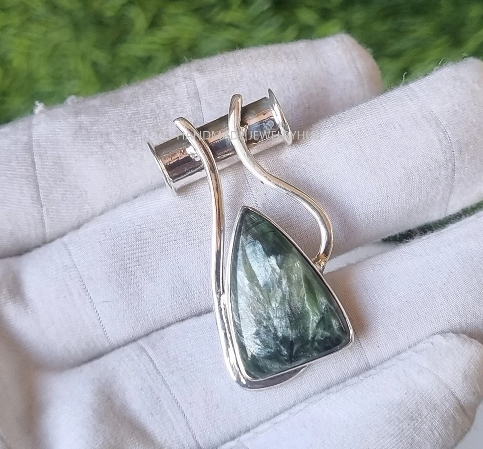 Colgante de piedras preciosas de serafinita natural de plata de ley 925 hecho a mano regalo PG2465 Foto 1 de 3