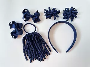Navy School Uniform Korker Hair Tie bow Loopy clip Elastics headband Accessories - Picture 1 of 3