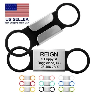Personalized Slide on Pet Dog Cat Tags ID Engraved Name Custom Puppy Collar - Image 1 of 4
