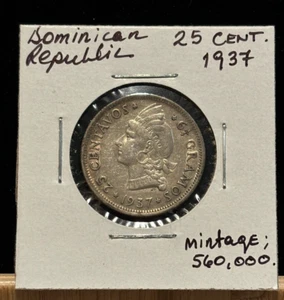 DOMINICAN REPUBLIC 25 Centavos 1937, KM#20, Nice EF-AU About UNC Grade. A2 - Picture 1 of 2