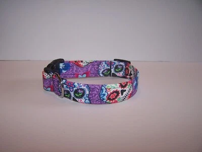 HANDMADE Wet Nose Designs Sugar Skulls Dog Collar Calavera Dia De Los Muertos DOTD Purple