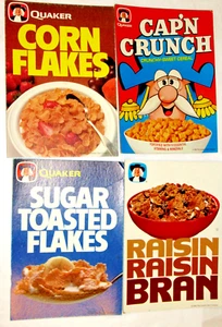 4 VTG 1982 QUAKER CEREAL SIGNS! CAP'N CRUNCH, CORN FLAKES, RAISIN BRAN! 11x15" - Picture 1 of 13