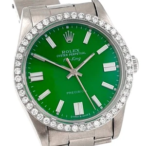 ROLEX AIR-KING SS WATCH 34MM GREEN DIAL DIAMOND BEZEL OYSTER BAND 14000 - Picture 1 of 9