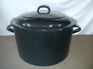 Emaille Kochtopf schwarz groß 21cm h. / 35 cm Durchmesser Knödeltopf Suppentopf - Picture 1 of 7