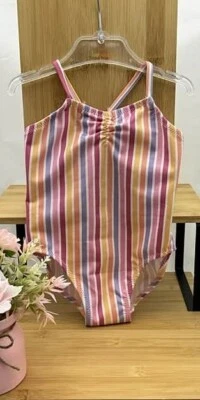 Zara maillot de bain rose rayé jaune/mauve/rose  une pièce bébé 6-12 mois - Photo 1/3