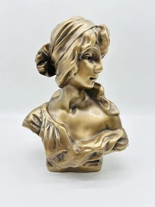 Vintage Chalkware Gold Woman’s Bust Classical MCM Statue - Picture 1 of 11