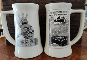 2-1957 MLB Milwaukee Braves World Series Commemorative 2-sided Mug Steins NRMT - Picture 1 of 8