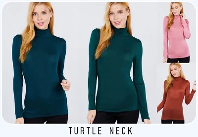 Women's Mock Turtle Neck Rayon Long Sleeve Top Soft Stretch Classic Fitted Shirt - Image 1 of 4