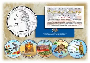 2008 COLORIZED US MINT STATE QUARTERS * Complete Set of 5 Coins * with Capsules - Picture 1 of 3