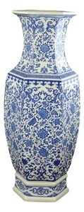 Festcool Vaso 24" Classico Blu e Bianco Esagonale in Porcellana di Loto, Ceramica V... - Foto 1 di 2