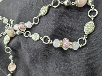 Premier Designs Jewelry First Blush 36" - 40" Necklace Silver w Pink Glass Beads - Image 1 of 3