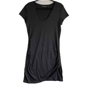 Vestido Athleta Central Para Mujer M Negro Acanalado Manga Corta Cuello en V Elastizado 405485 - Imagen 1 de 8