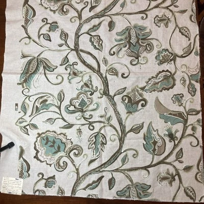VTG Hand-Printed Crewel Fabric Sample Linen Rayon Blend Smithson Inc 35” X 26” - Image 1 of 4