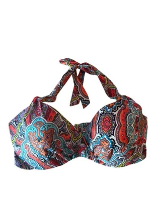 Victoria's Secret Bikini Swim Top 34D Orange Multicolor Pattern Bright Paisley - Image 1 of 4