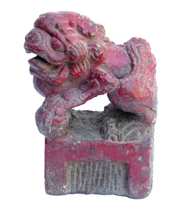 18th C. Antique Chinese Carved Stone Foo Dog Cinnabar Ming or Qing Dynasty - Picture 1 of 11