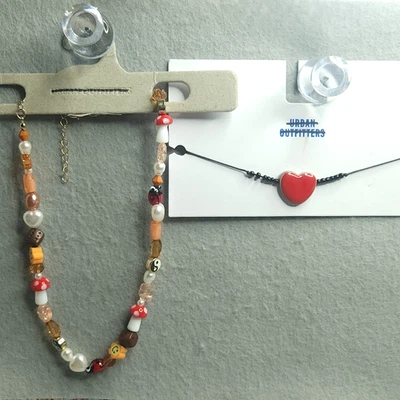 Urban Outfitters Necklace Bracelet Set Beaded Mushroom Charm Red Heart New - Image 1 of 4