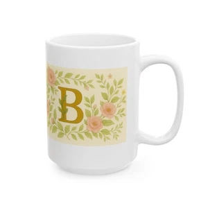Taza de cerámica con inicial floral rosa personalizada - taza de café - té - regalo 11/15 oz - Imagen 1 de 11