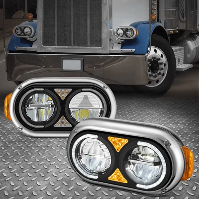 Faros LED Negro Ámbar Completo Faros Señal para 81-21 Peterbilt 359 379 389 Foto 1 de 4