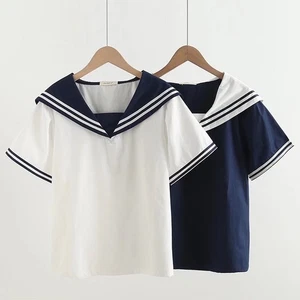 New Japanese College Style Lovely Sweet Striped Short-Sleeved Shirt Womens - Picture 1 of 22