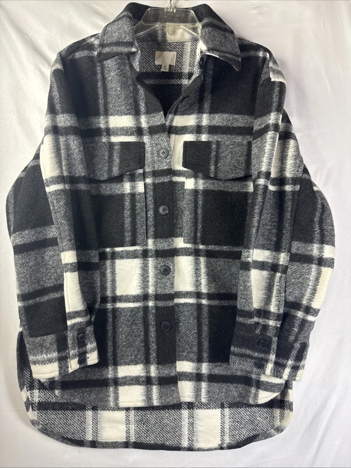 Chaqueta a Cuadros H&M Abotonada Negra Blanca Franela Para Hombre Pequeña Cazadora Botón Delantero Foto 1 de 4