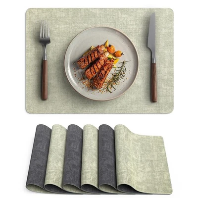 6-Pack 12x16.5" Reversible Faux Leather Vinyl Placemats Grass Green Black - Image 1 of 4