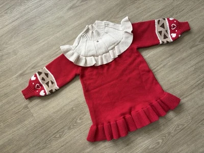 Girl Sweater Dresses Red Ruffle Long Sleeve A-line Princess X’mas Holiday Sz 5 - Image 1 of 4