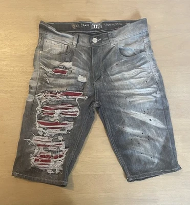 Pantalones Cortos de Vaqueros Jordan Craig Para Hombres 32 Gris Desgastado Rasgado Pantalones Cortos de Jean Forrados en Rojo Foto 1 de 4