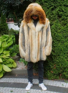 Giacca uomo 100% Ranch pelliccia di volpe americana con cappuccio cappotto outwear 3XL/4XL - Foto 1 di 16