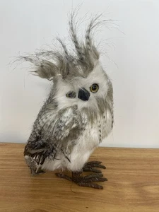 Eule modern Kunstfell Feder Deko grau/weiß realistisch Natur Outdoor Vogel - Bild 1 von 17