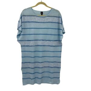 ECHO DESIGN Blue Stripe Knit Sweater Lightweight Sz S Beach Top Tunic Lagenlook